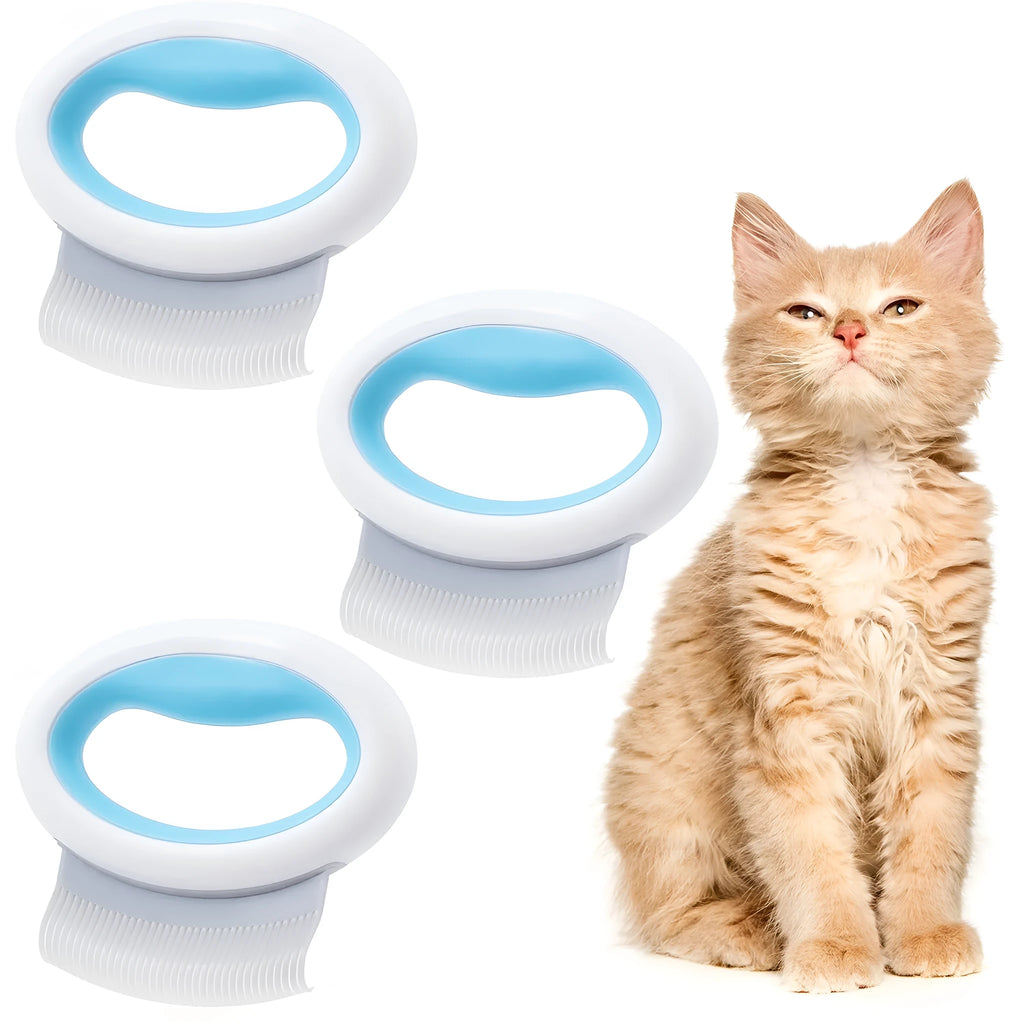 Small blue pet grooming comb with ergonomic handle for cat and dog hair removal