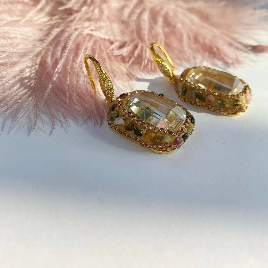 Geometric alloy earrings with electroplated finish and row drilling detail for women