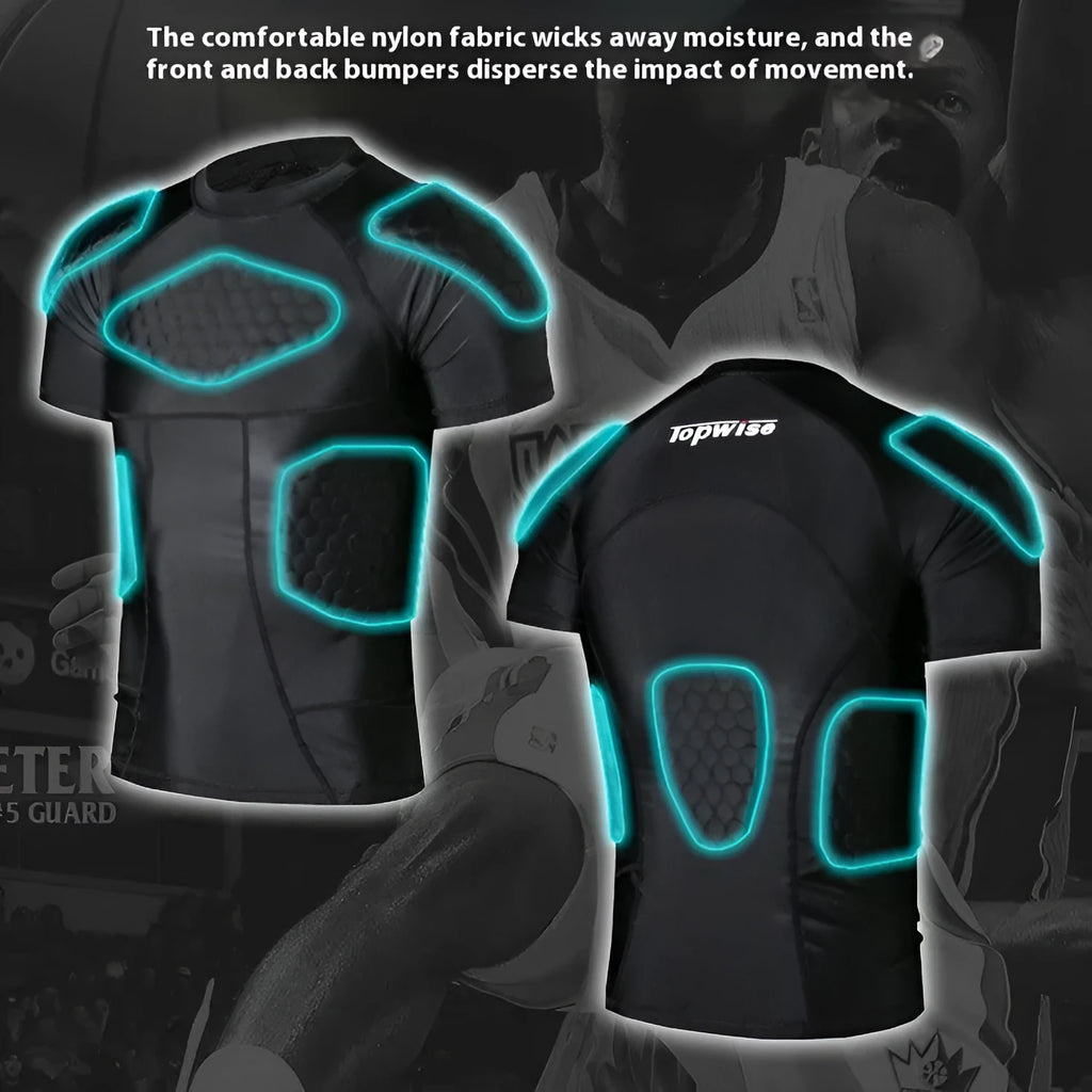 Men wearing tight short-sleeved anti-collision sports protective top in Lycra for football basketball