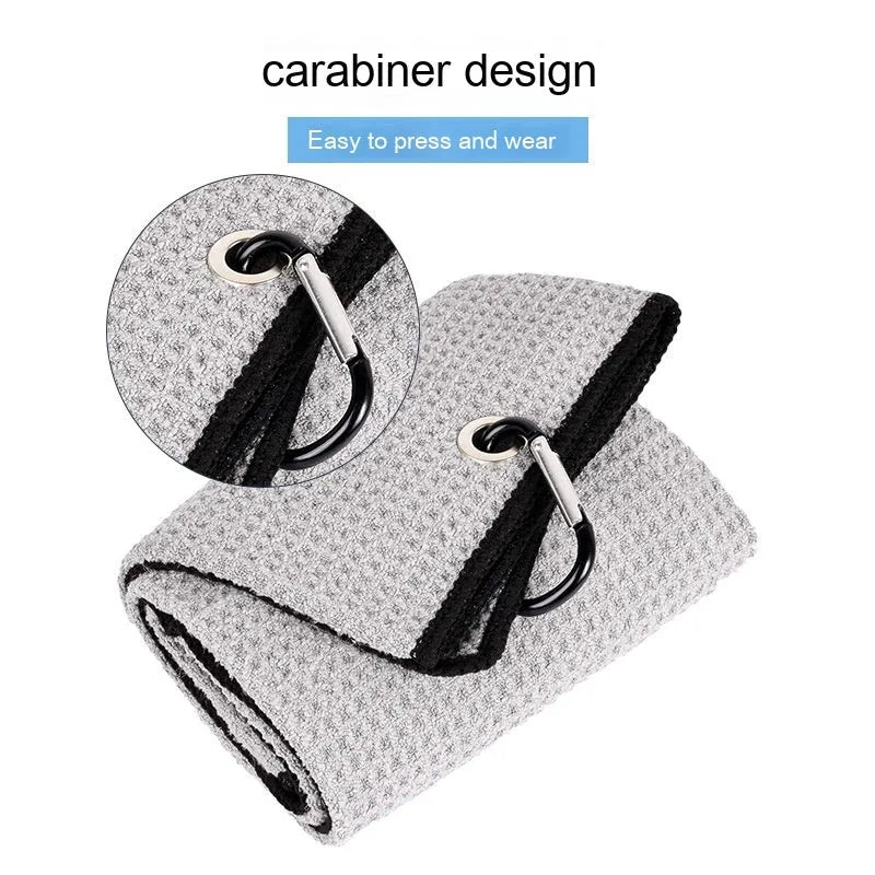 Waffle weave golf ball cleaning cloth towel in multiple colours showing embroidery detail