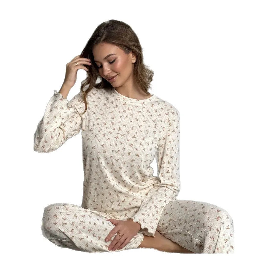 White floral print women's bell sleeve top and wide leg pants casual suit set
