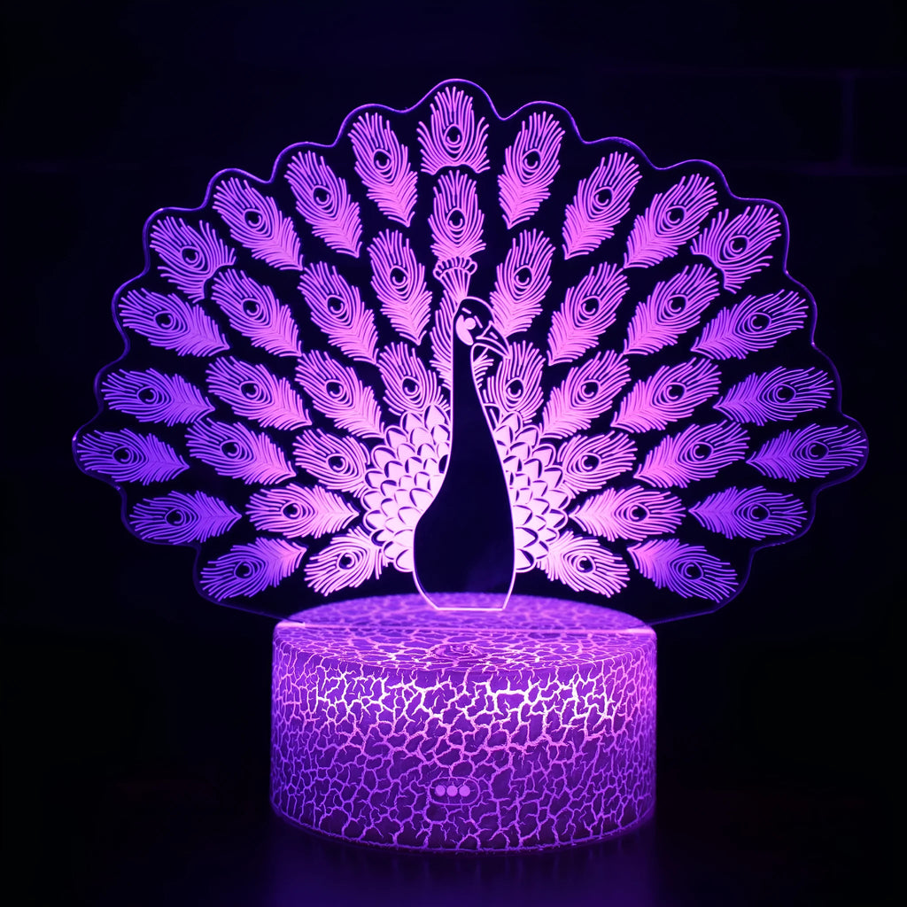 Colourful 3D acrylic USB table lamp with touch controls on a small ABS base.