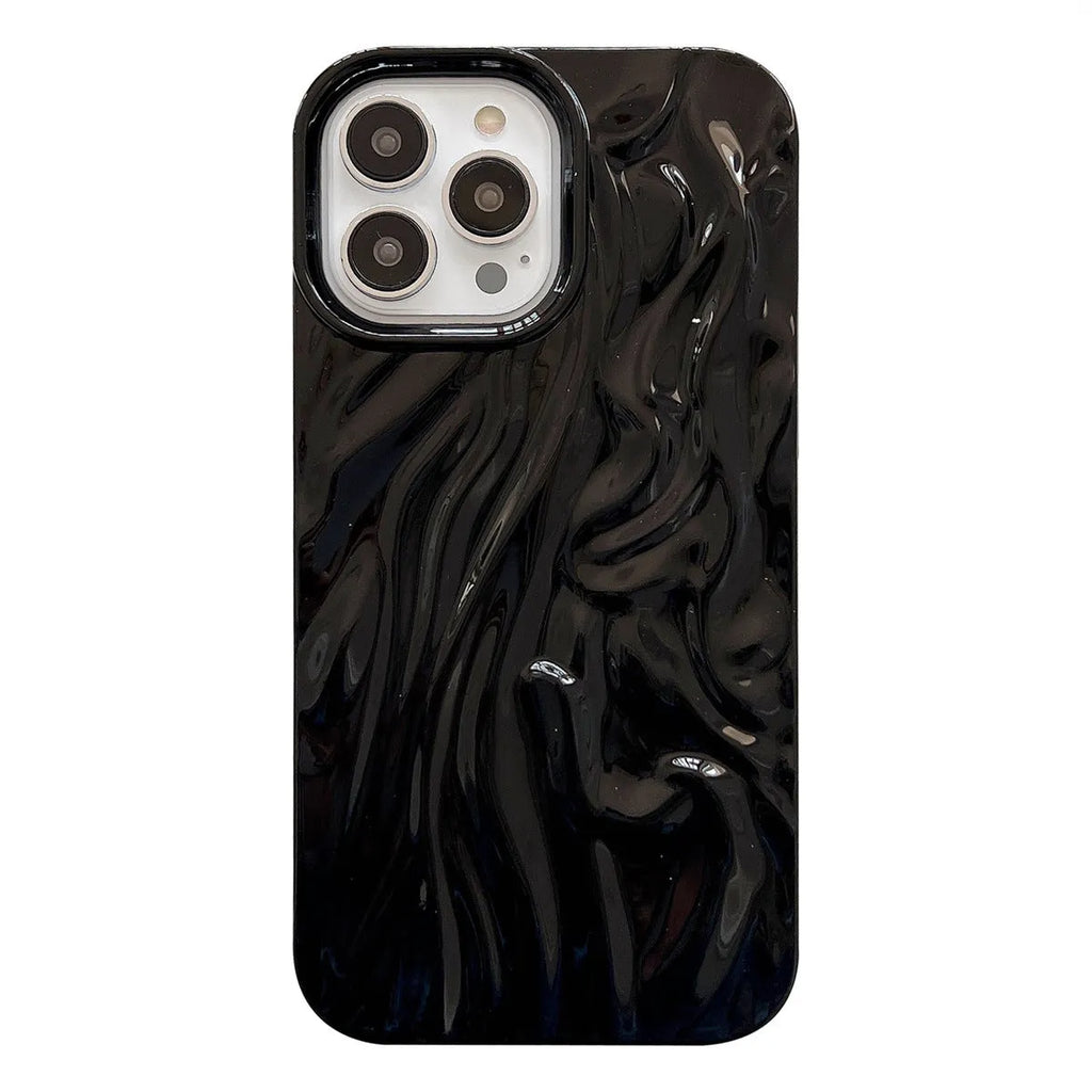 Ins-style water ripple silicone phone case for iPhone in milky white, showing textured surface.