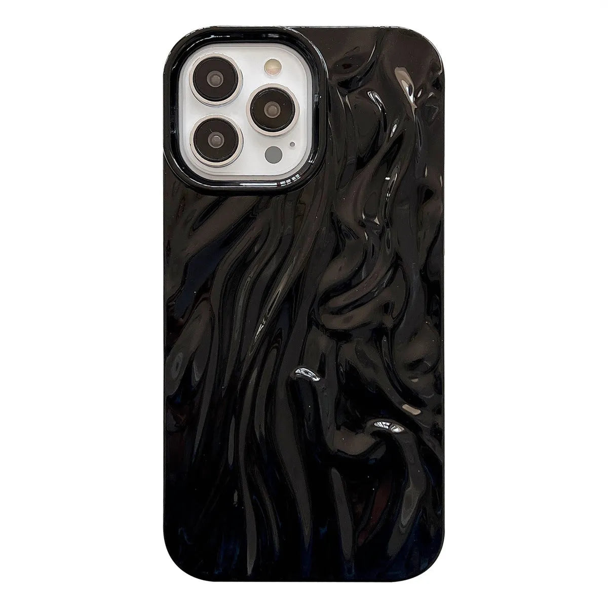 Ins-style water ripple silicone phone case for iPhone in milky white, showing textured surface.