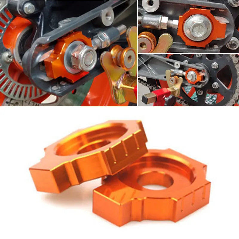 Orange anodised aluminium rear fork regulators for KTM Duke 200 390 990 motorcycles