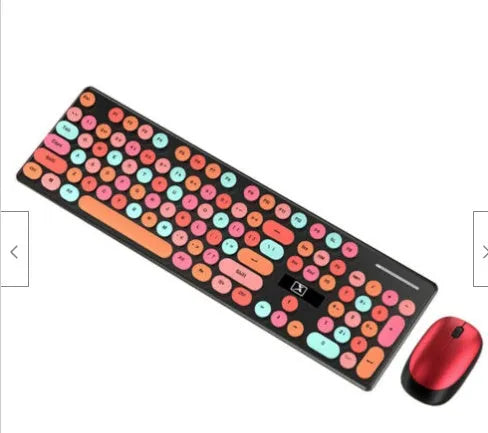 Vibrant yellow wireless keyboard and mouse set with multi-colour backlighting on a desk.