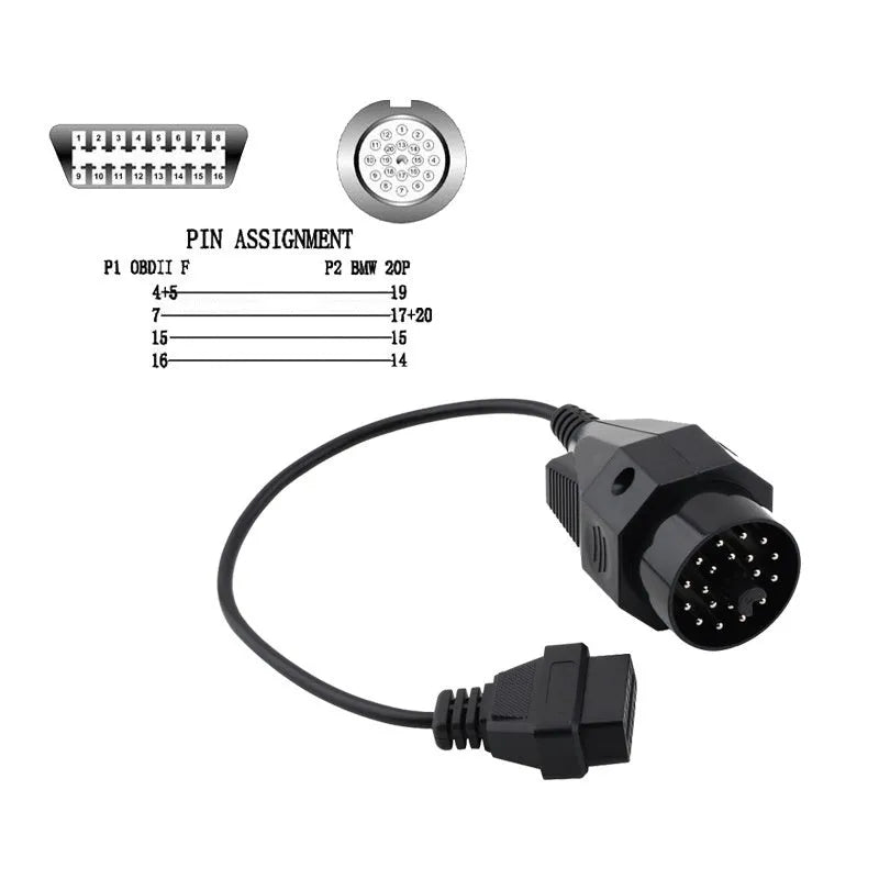 BMW 20-pin to OBD2 16-pin diagnostic adapter connector cable