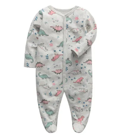 Cotton baby one-piece bodysuit with dinosaur, lion, car, and cloud print style options