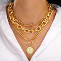 Women's light luxury geometric zinc alloy necklace set with electroplated finish, three colour options