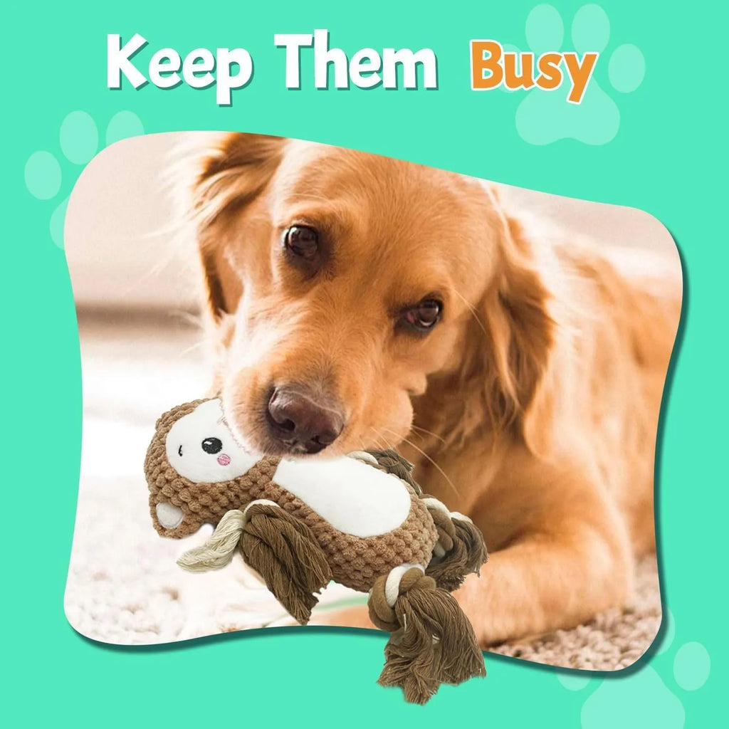 Lion and monkey plush squeaky dog toys bundle for medium and large breeds