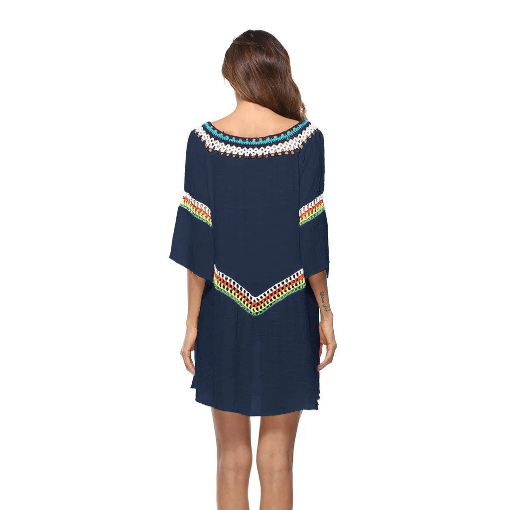 Women's crocheted ethnic style sun protection clothing cover-up on a beach