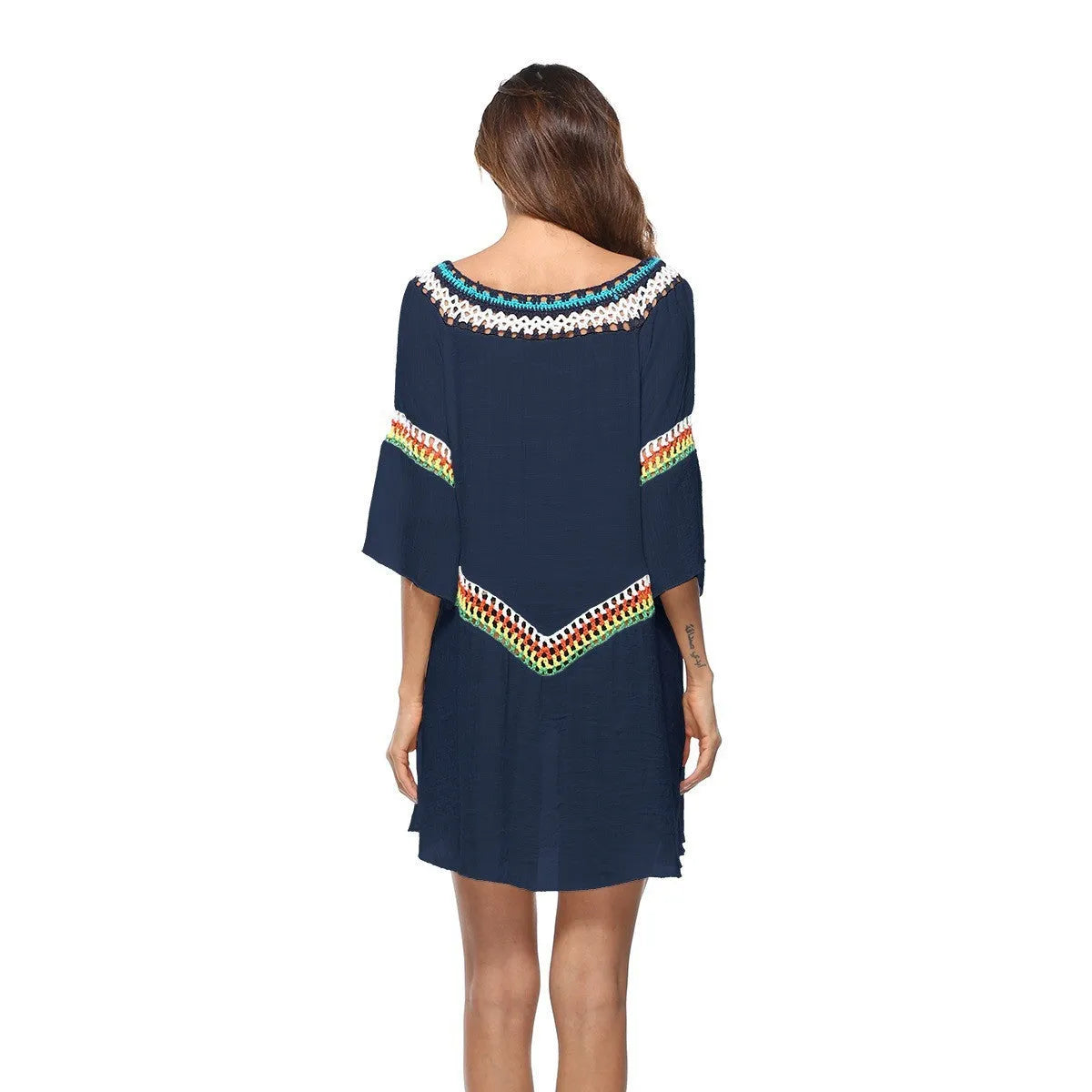 Women's crocheted ethnic style sun protection clothing cover-up on a beach