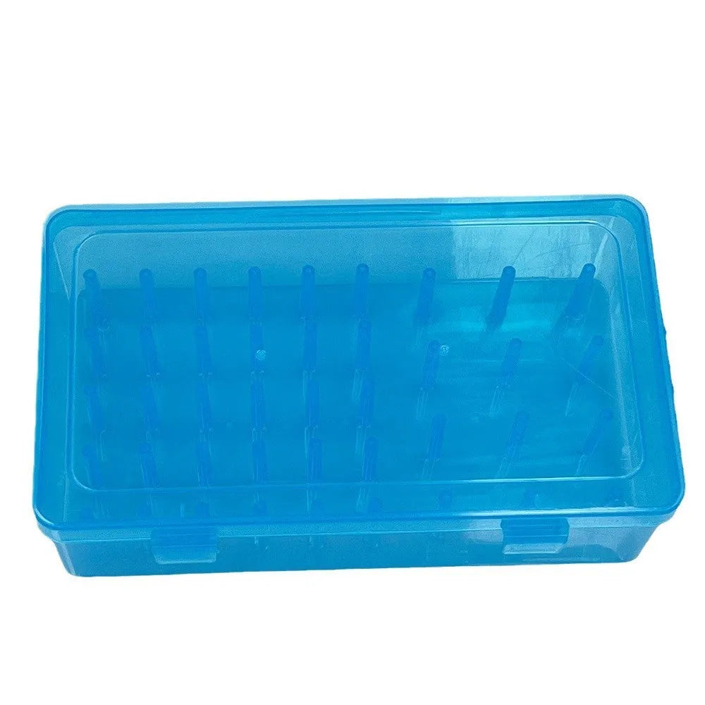Blue 42-compartment PP plastic embroidery thread and sewing tool storage box.