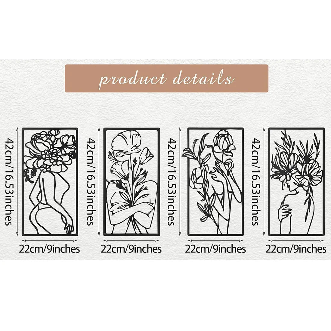 Four-piece iron wall decorative painting set with human body partial design, modern simplicity style, 17 x 10 inches each