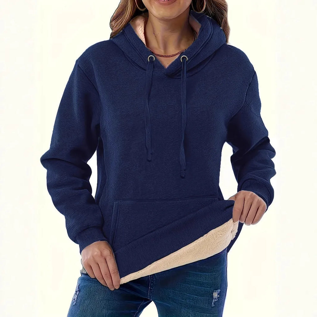 Women's thick polyester hooded sweater with side pockets and 3D pattern in multiple colour options