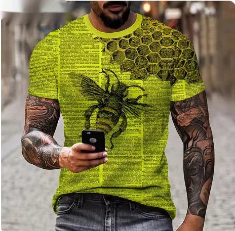 Men's grey T-shirt with a detailed 3D lion face print on the front.