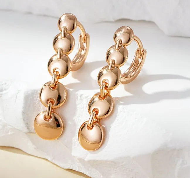 Retro gold long circle earrings with woven copper design