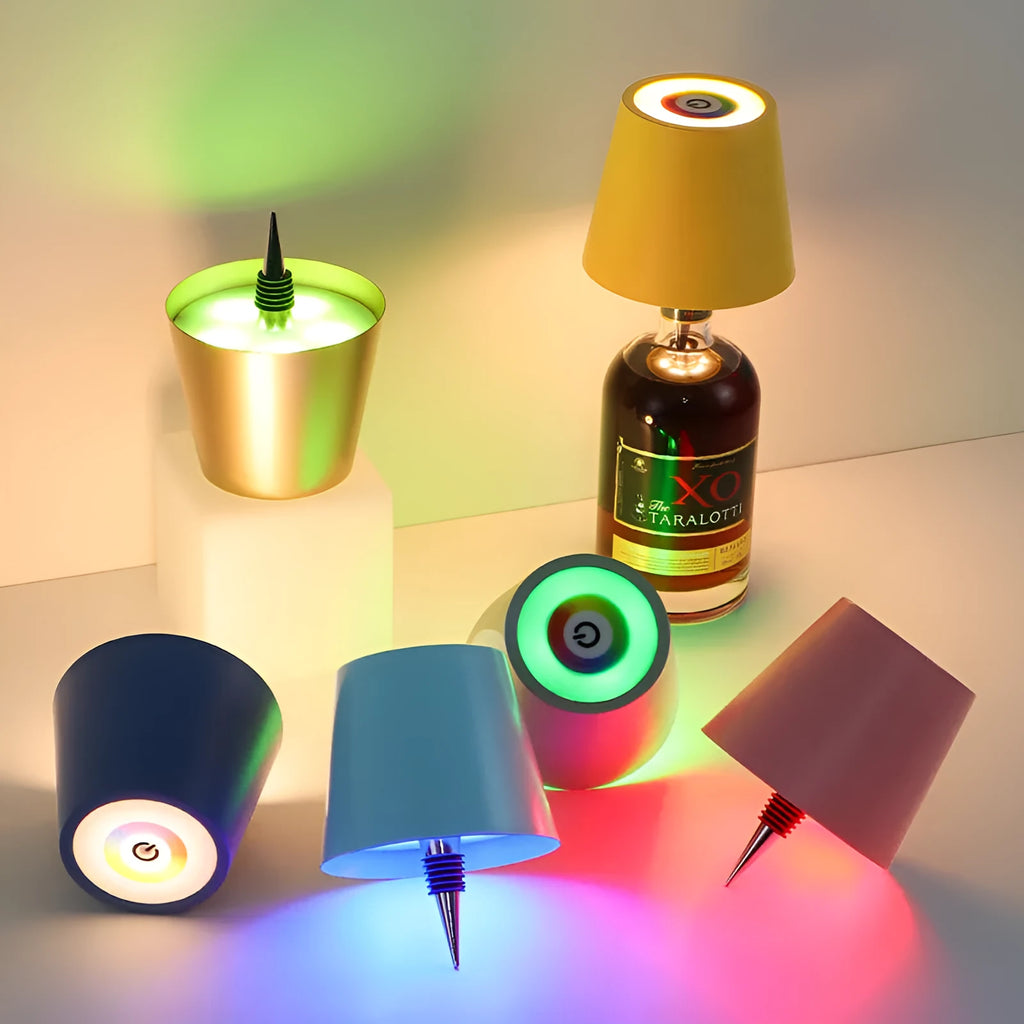 Plug-in Wine Bottle Lights Metal Wine Bottle Table Lamp Rechargeable RGB Tricolour Dimmable Creative Home Bar Decor Black White Gold Dark Blue Light Blue Green Pink Yellow Plastic Options 110V