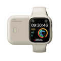 Apple Watch portable wireless charging case and silicone cover in brown, midnight blue, or starlight.