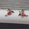 Long drop bird earrings for women with zirconium wings in blue, red, or red lvzuan colours.