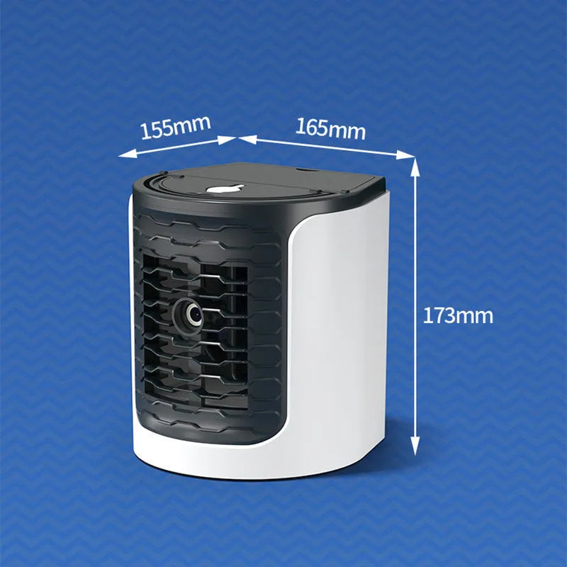 White or green desktop air conditioning fan, 16x15.5x17.3cm, 150ml water tank, USB powered