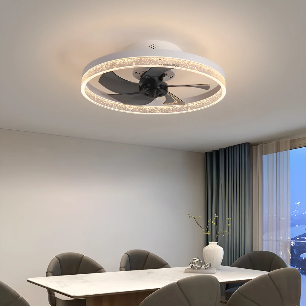 Nordic design ceiling fan light with remote control in 50cm diameter iron and acrylic construction