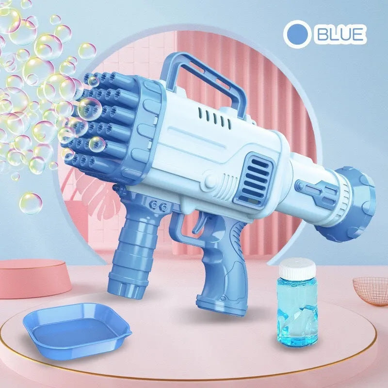 32-hole electric Bazooka bubble machine gun in cherry pink colour with LED illumination