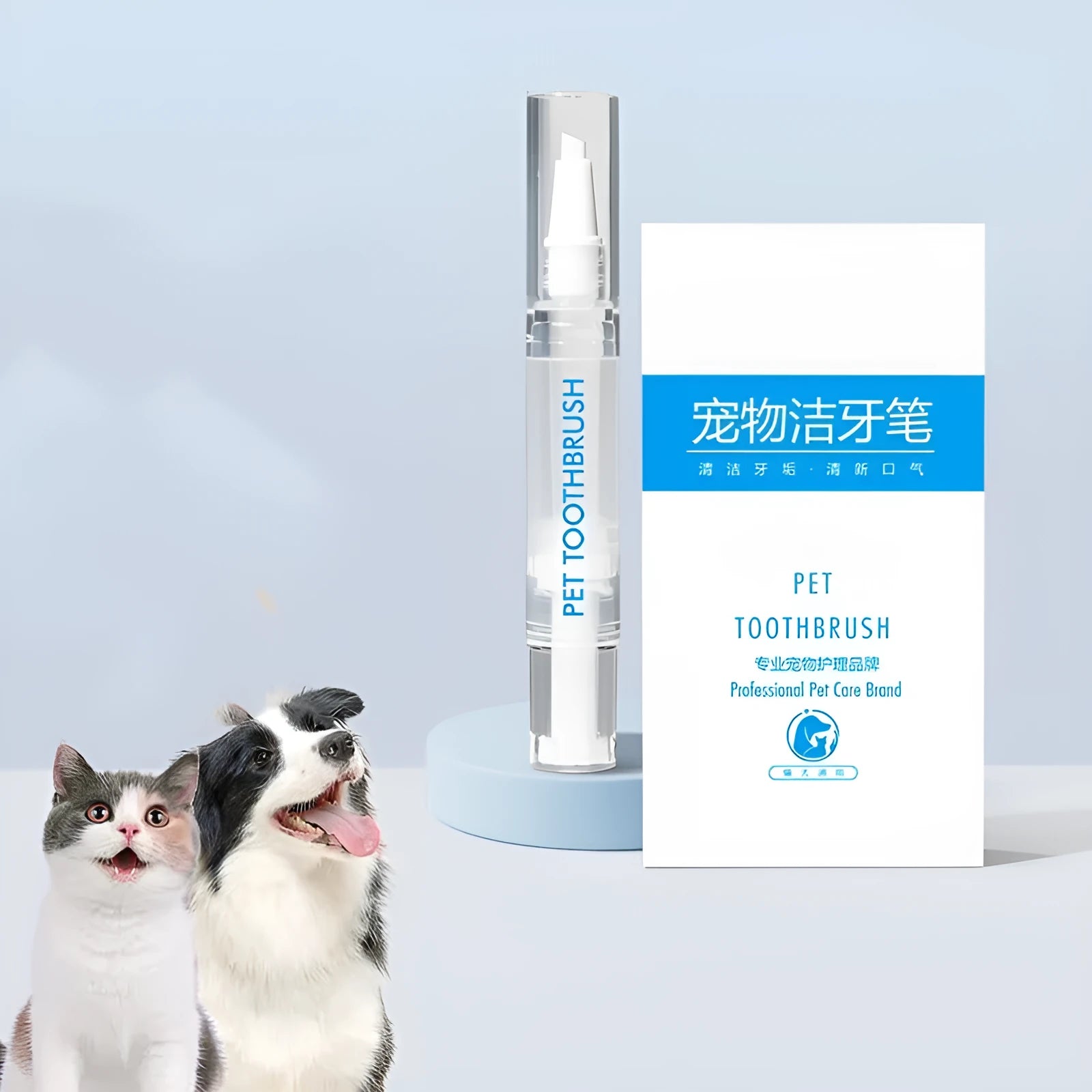 Plastic pet toothbrush pen for dogs with twist-to-dispense cleaning gel applicator