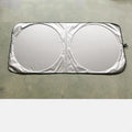 Silver tape car windscreen sunshade measuring 190x90 cm with a cloth storage bag.