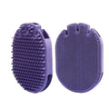 Purple dual-sided TPR pet massage and shampoo brush for dogs and cats.