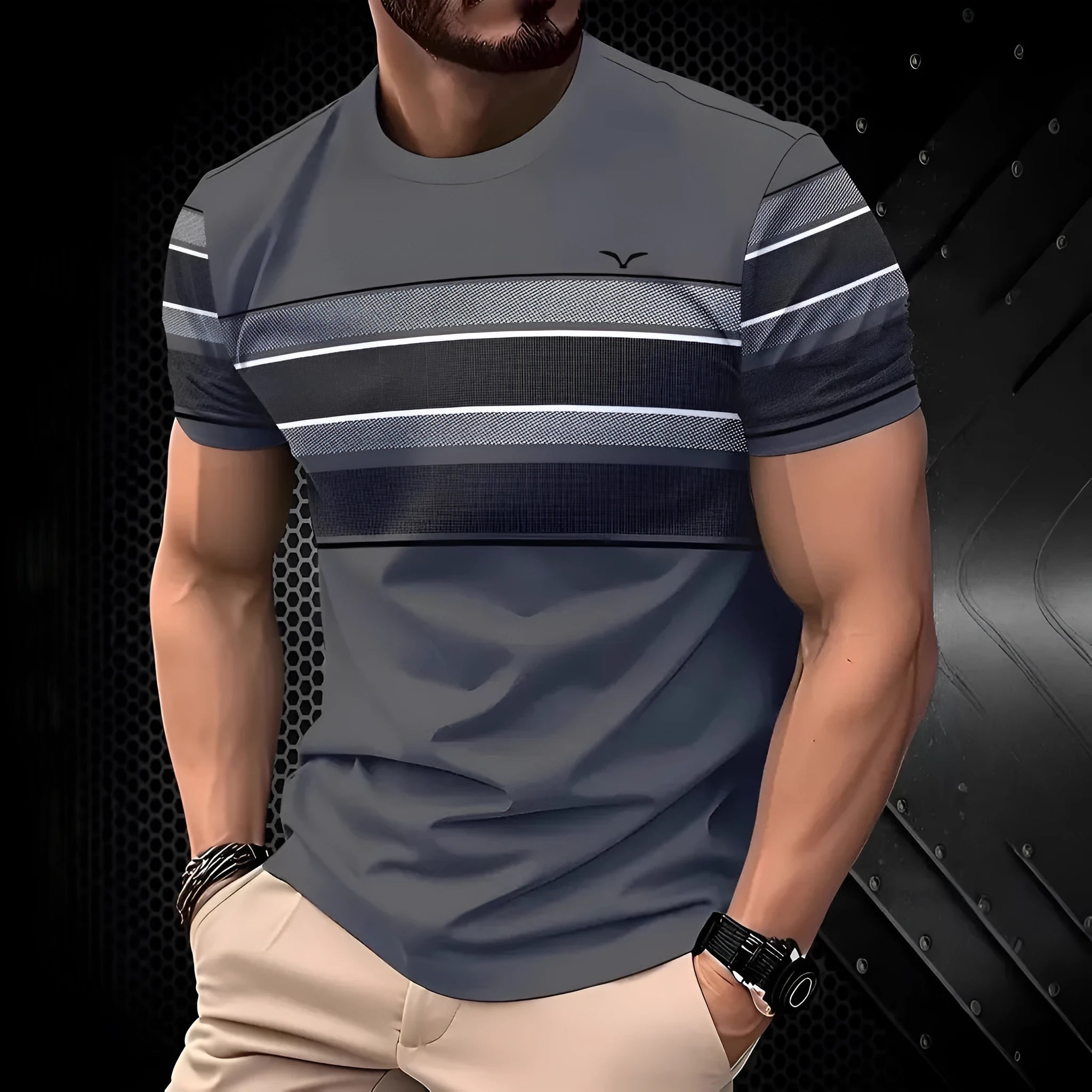 Men's loose fit polyester t-shirt in contrast colours with short sleeves for summer casual wear