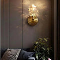 Copper modern villa art rotating light luxury crystal wall lamp for living room
