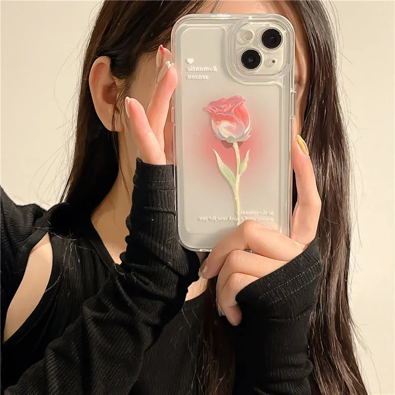 Tulip all-inclusive TPU phone case in gradient rose colour showing full edge and back coverage for iPhone
