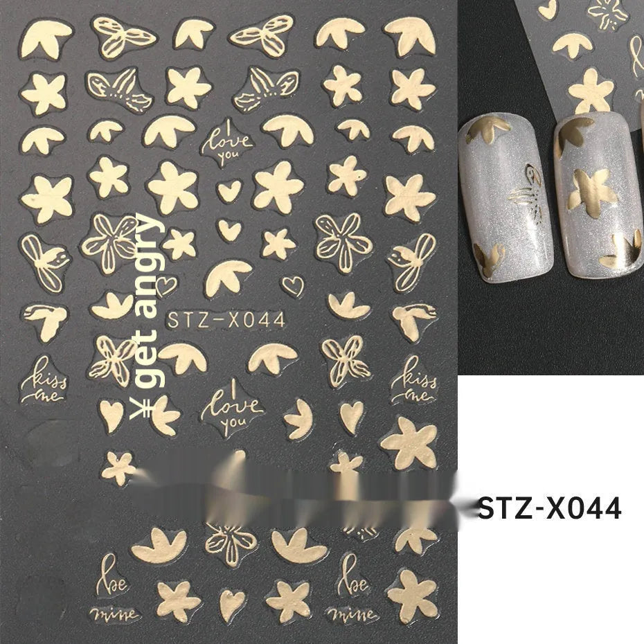 Cartoon nail art stickers sheet with black and silver love heart designs