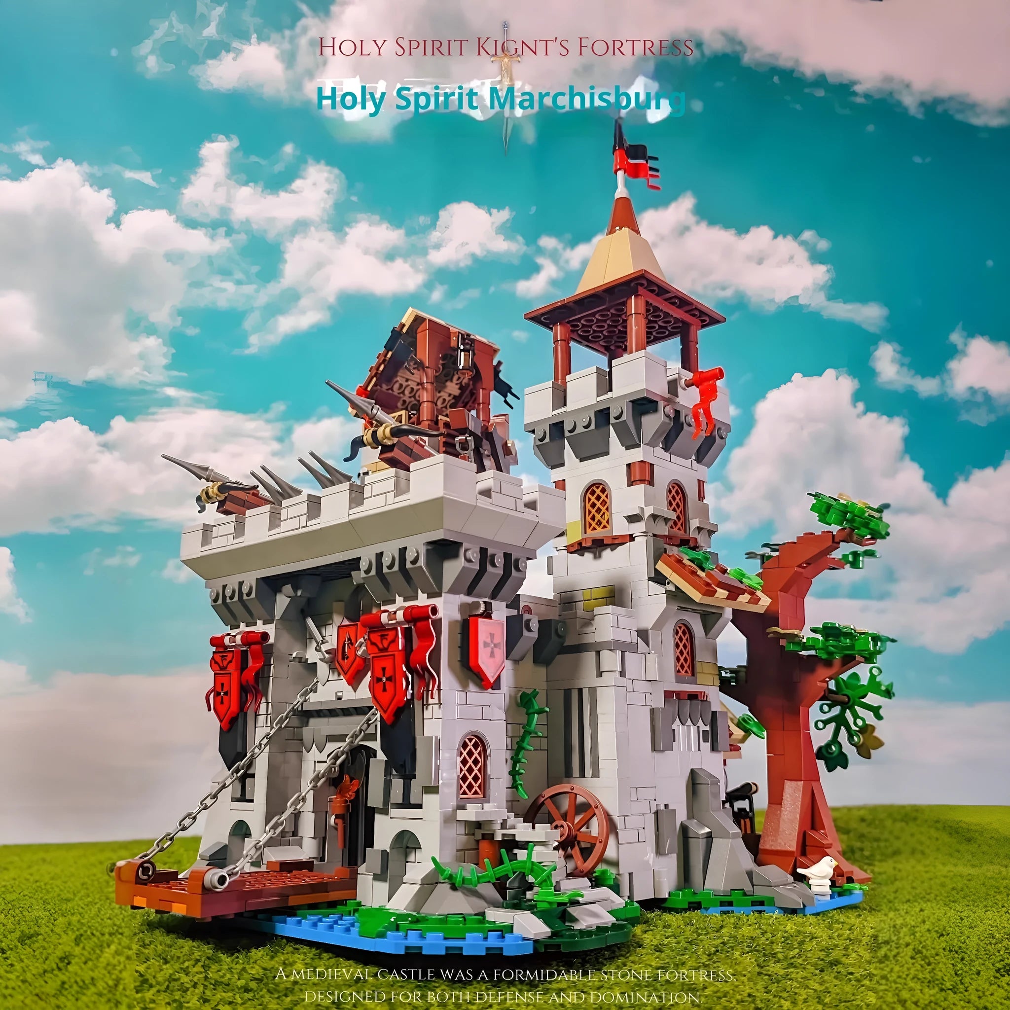 Street view building block desktop model ornament with 40211 Holy Spirit Sword Castle design in ABS plastic