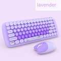 Candy Pink wireless keyboard and mouse set on a desk, showing compact size and USB receiver.