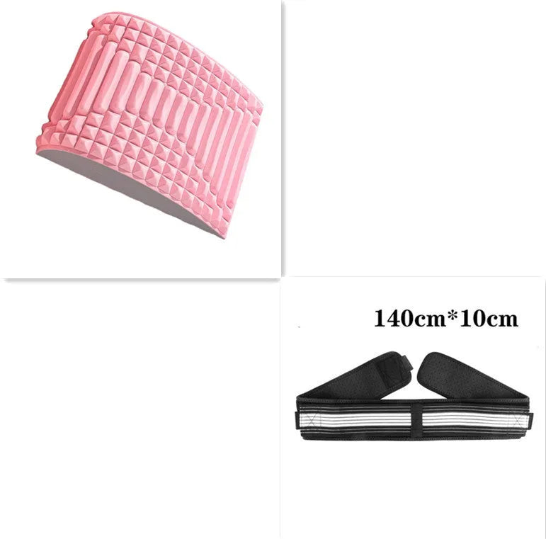 Blue EVA foam back stretcher pillow for lumbar and neck support on a flat surface.