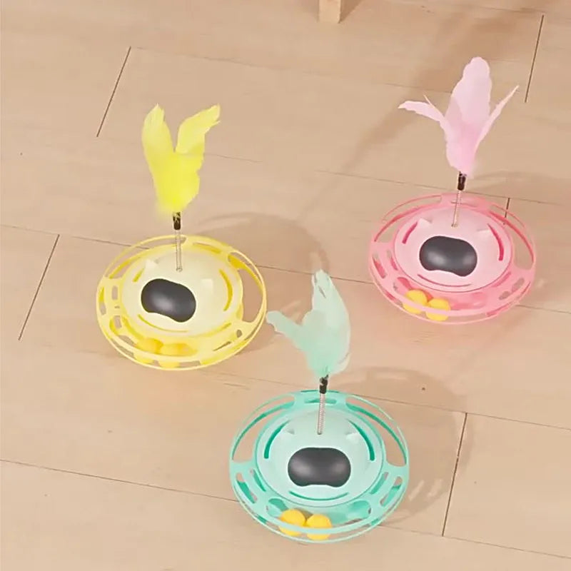 Pink cat tumbler turntable toy measuring 17 x 10 cm for interactive play