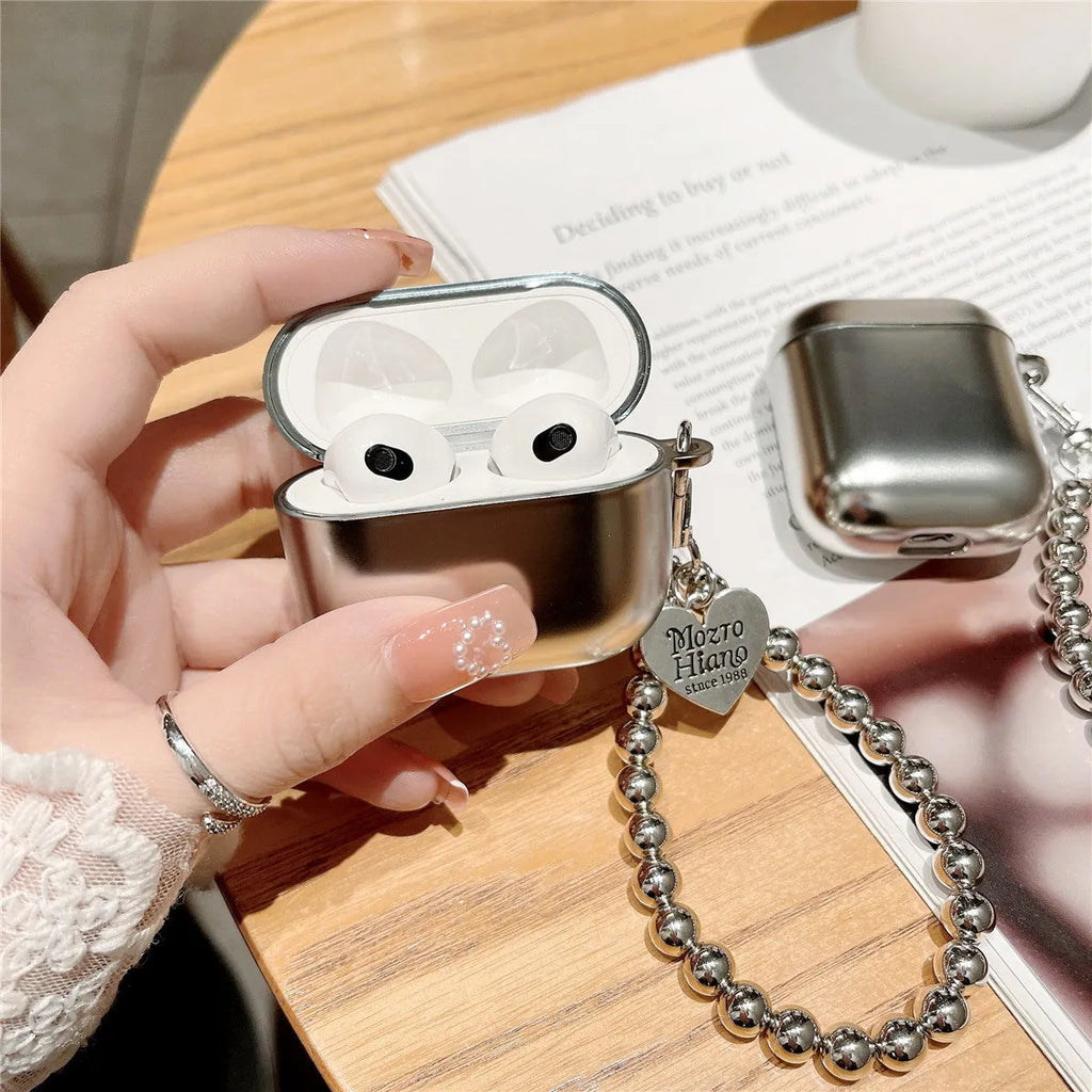 Matte plating AirPods protective case with electroplated detailing and bracelet element