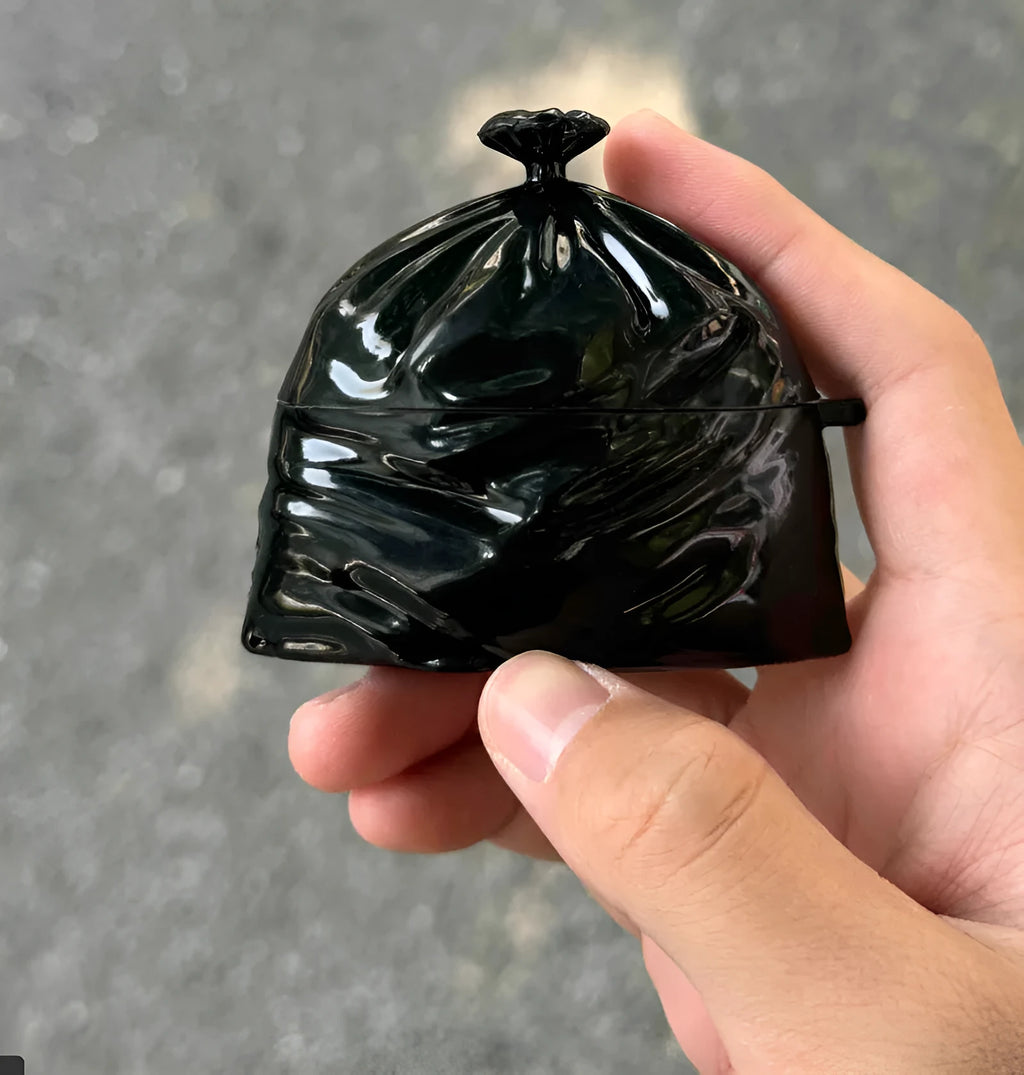 Original black silicone trash bag earphone case, universal soft shell handmade protective cover
