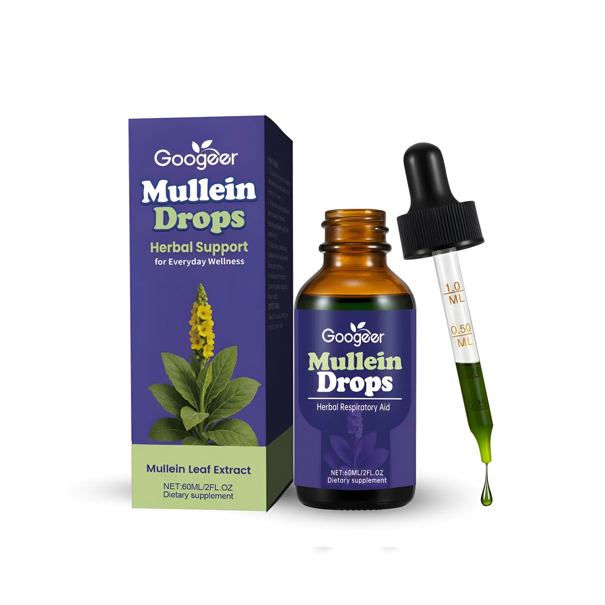 60ml bottle of chlorophyll herbal drops with erigeron leaf extract and sodium copper chlorophyllin