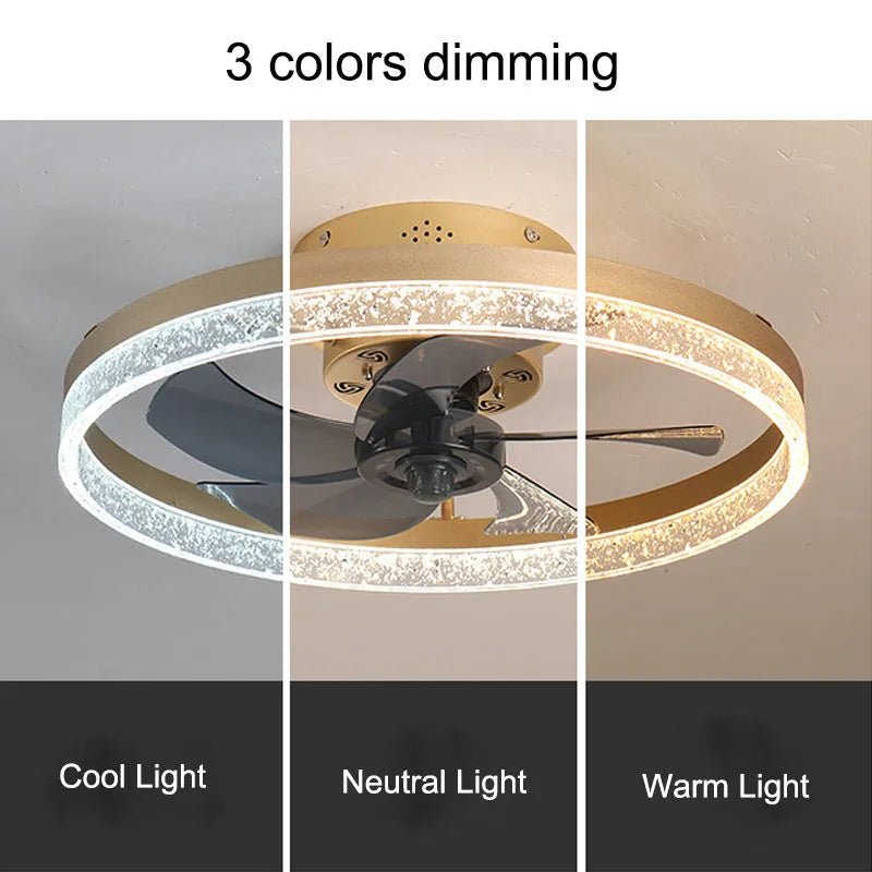 Nordic design ceiling fan light with remote control in 50cm diameter iron and acrylic construction