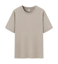 Men's pure cotton straight cut short sleeve t-shirt on a hanger, shown in multiple solid colour options.