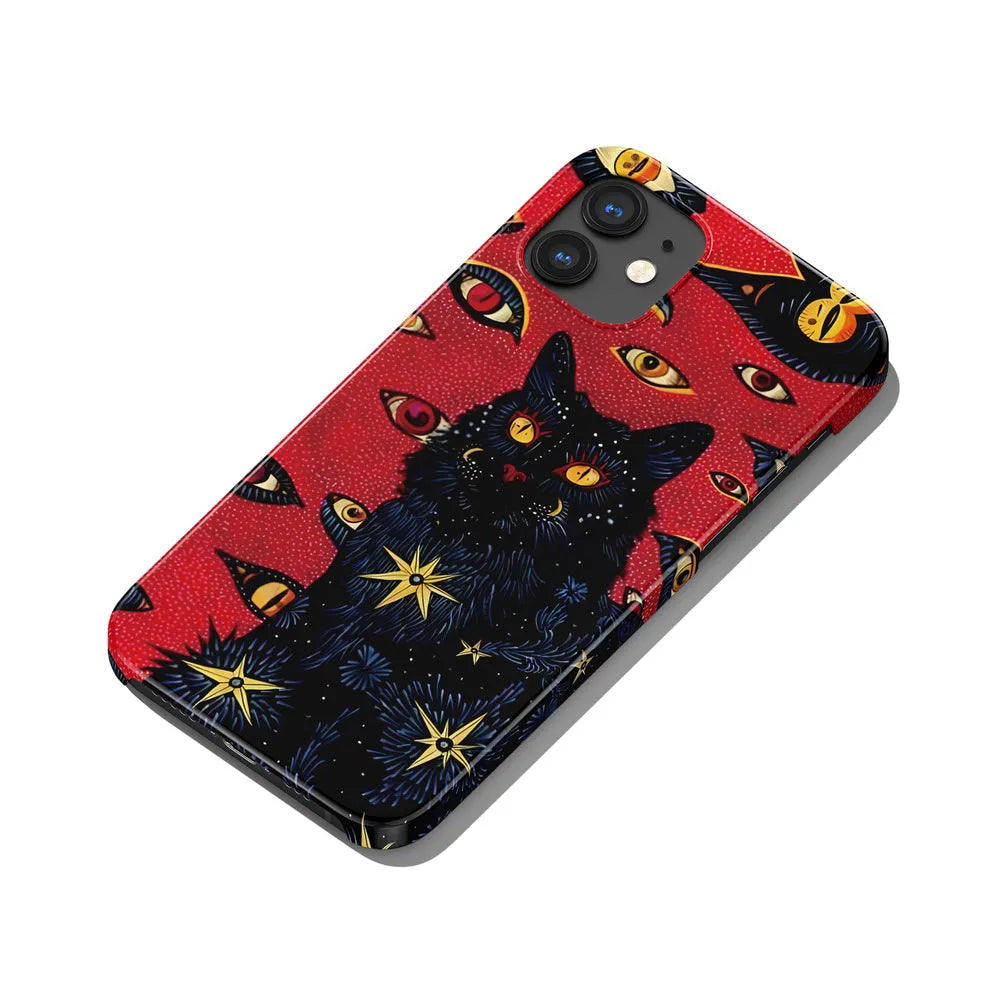 Retro cat eye design hard shell phone case for iPhone in glossy and frosted finish options.