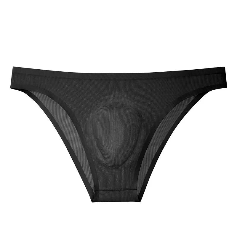 Black Ice Silk seamless low waist women's briefs laid flat, showing rib-weave texture and no visible seams.