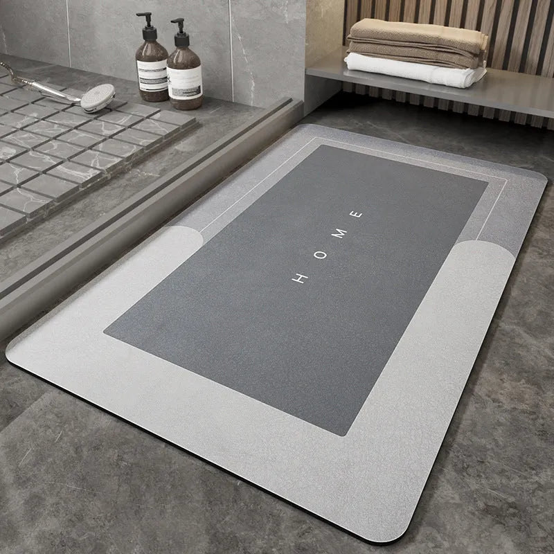 Blended bathroom floor mat in oval and rectangle shapes, Baikal colours blue light grey green dark grey