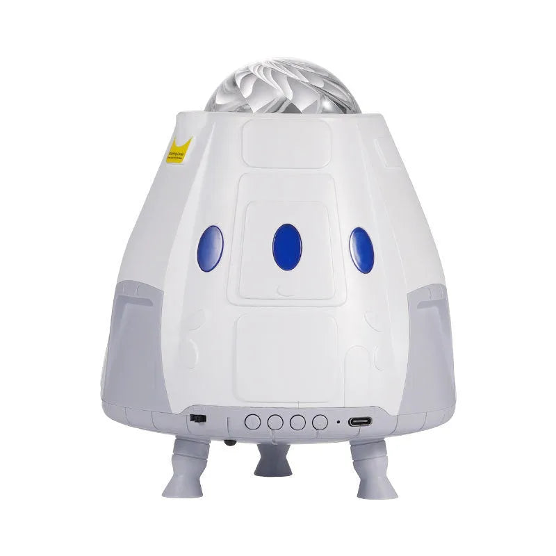 USB space capsule projector lamp showing starry galaxy projection effect with remote control