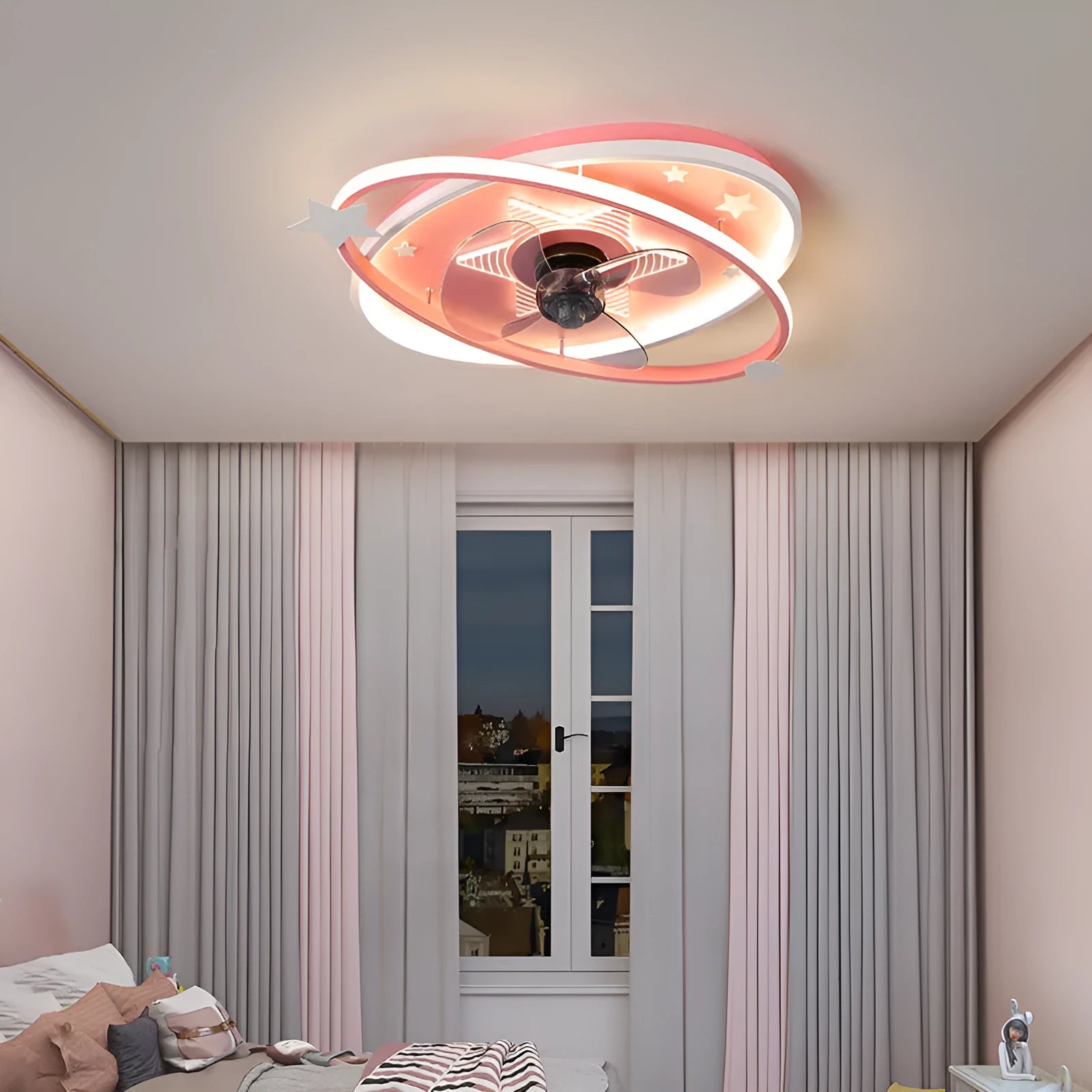 Modern iron-style children's bedroom chandelier with blue acrylic shade and remote control
