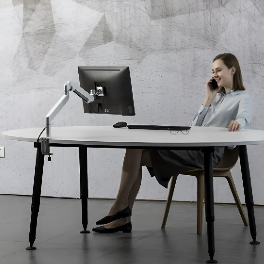Silver aluminium laptop stand elevating notebook for improved airflow and ergonomic positioning