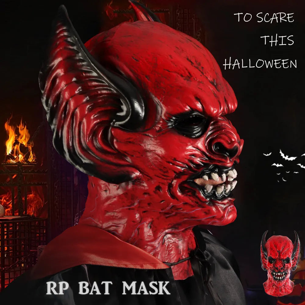 Red bat head cover horror mask for Halloween dress up and costume parties
